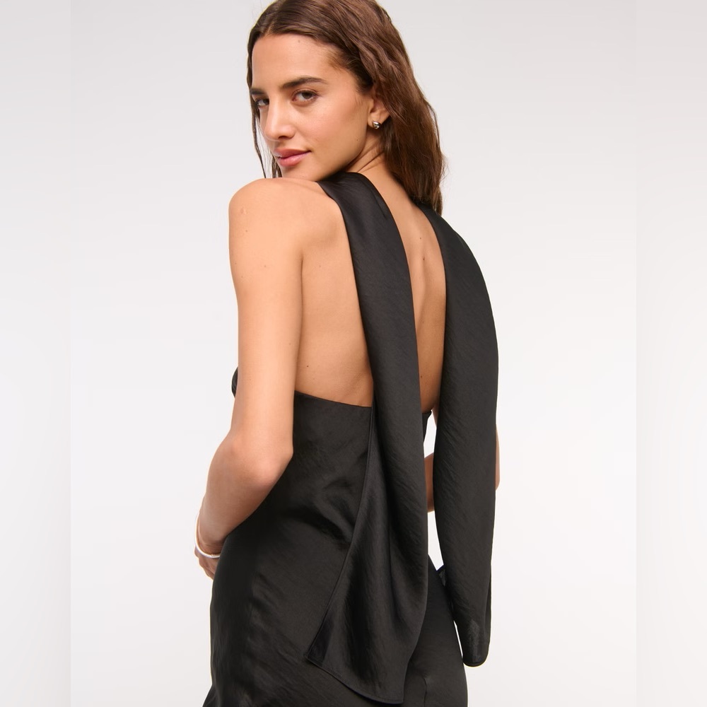 New Abercrombie Fitch Julia Strapless Scarf Maxi Dress Black Size Medium - Picture 2 of 16